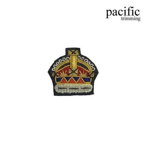 1 1/4" Zari Embroidery Crown Emblem Badge Patch Sew On