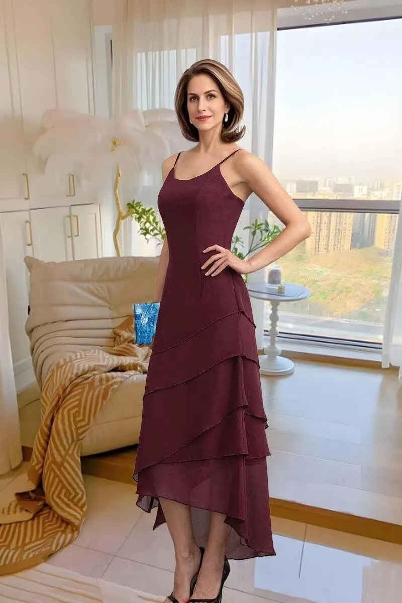 2 Piece Mother of The Bride Dresses for Wedding Ruffle Mother of The Groom Dress Chiffon Formal Evening Gown with Cape
