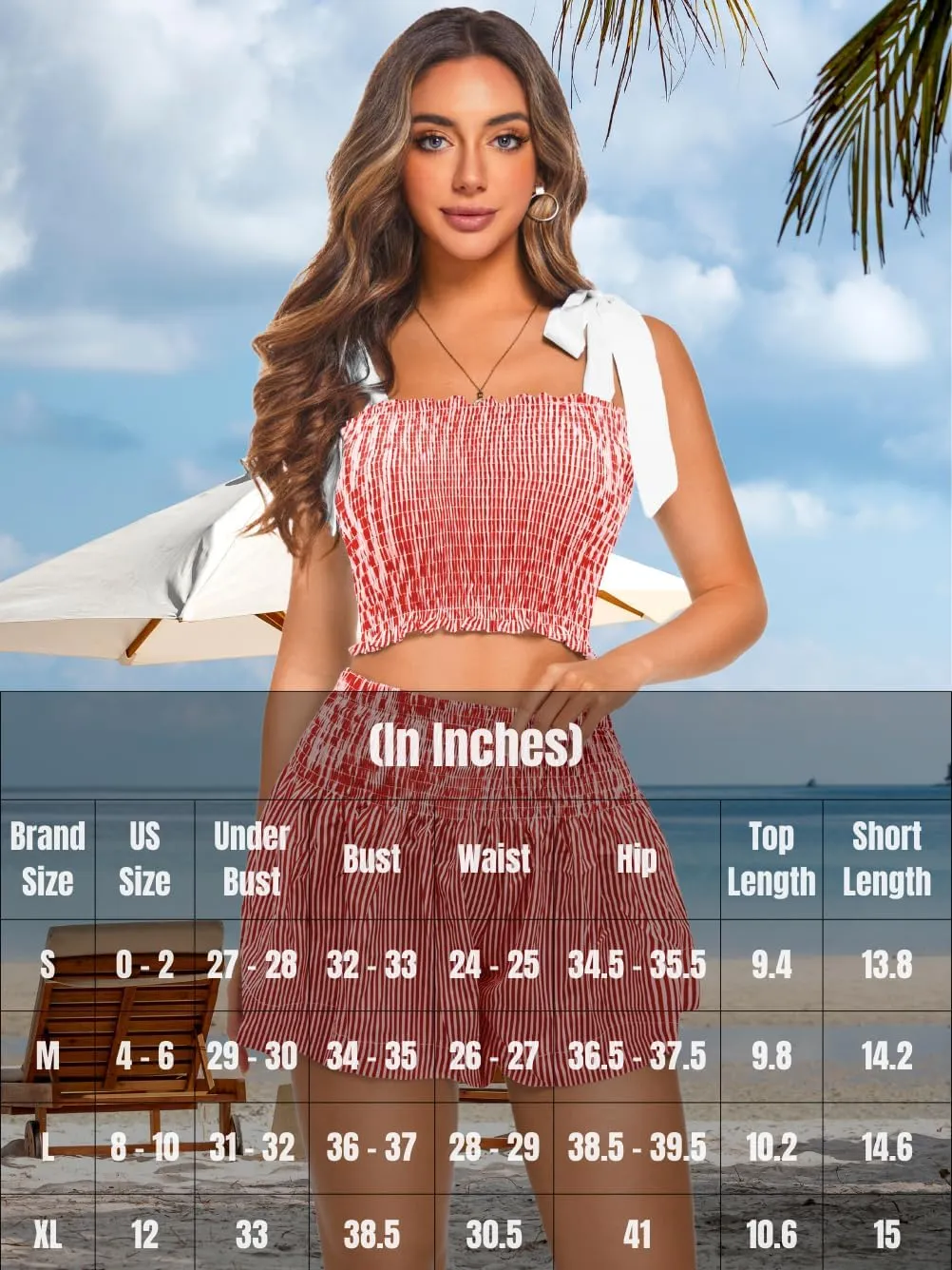 2 Piece Summer Sets,Square Neck Bow Tank Top & Short Set,Beach Vacation Smocked Outfits For Women Crusie Resort