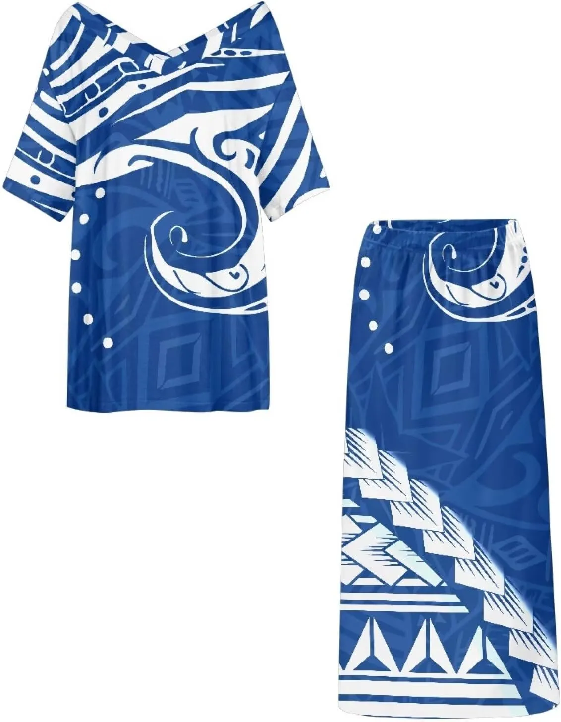 2025 Hawaii Tribal Design Island Dresses Half Sleeve Samoan Puletasi Set Plus Size Womens Dresses 2 Piece Set