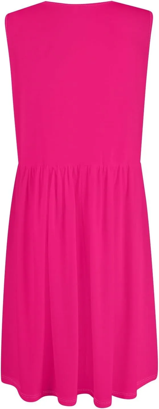2025 Women Summer Round Neck Casual Loose Wrinkle-Free Long Maxi Beach Dress with Pockets Sleeveless Sundress