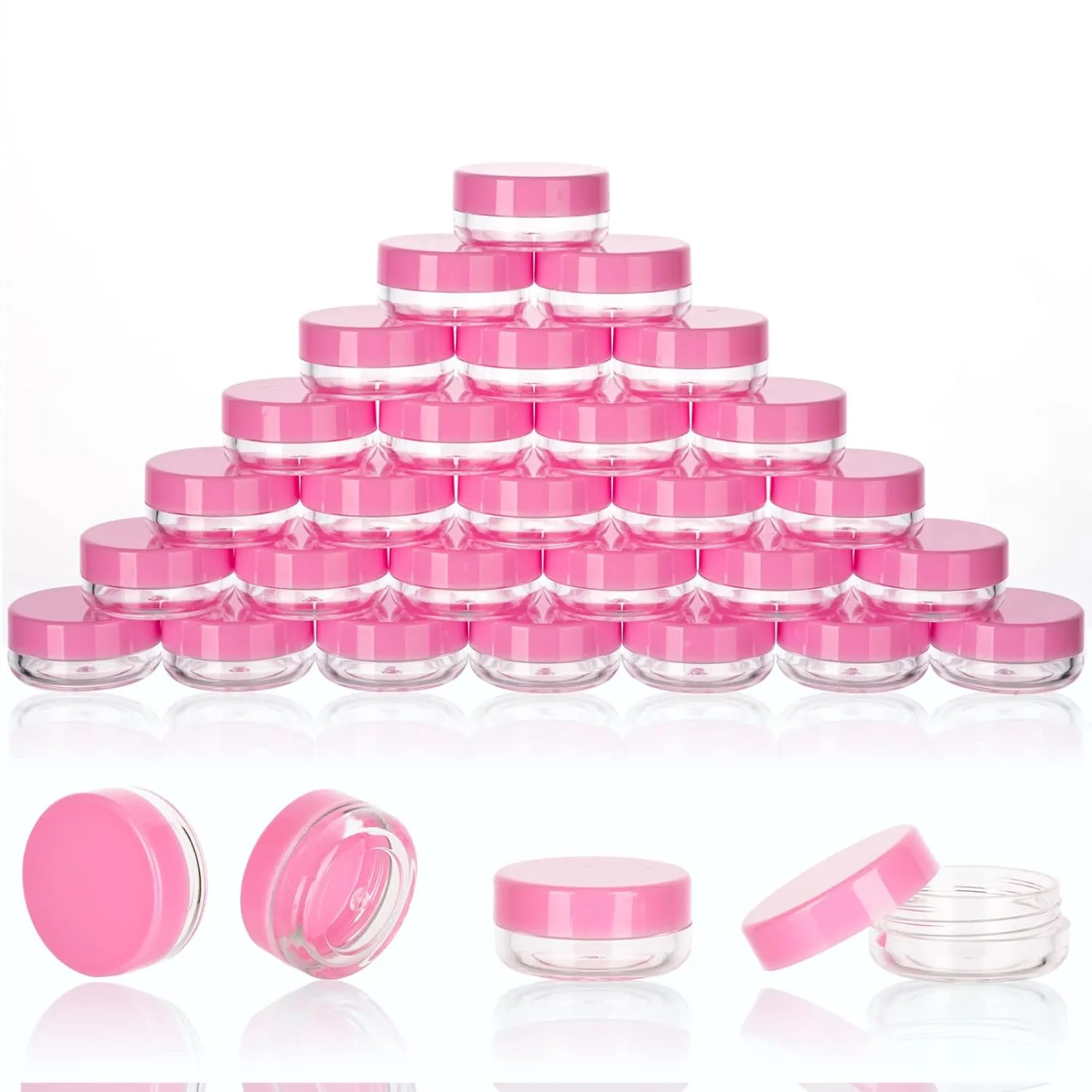 3 Gram Mini Sample Jars with Lids - 100 Count, Empty Lip Balm Containers, Makeup Travel Containers with Labels, Mini Disposable Spatulas