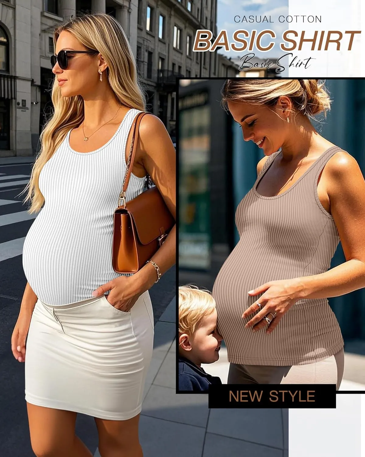 3 Pack Women's Maternity Tank Tops Sleeveless Racerback Summer Pregnancy Shirts Ribbed Cotton Knit Mama Clothes