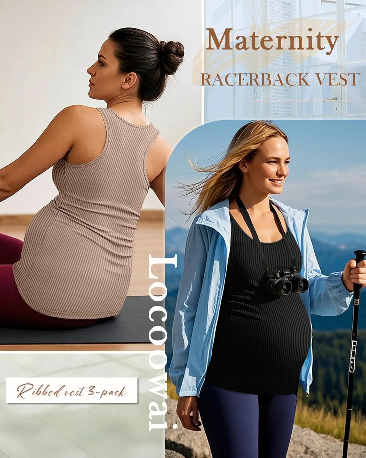3 Pack Women's Maternity Tank Tops Sleeveless Racerback Summer Pregnancy Shirts Ribbed Cotton Knit Mama Clothes