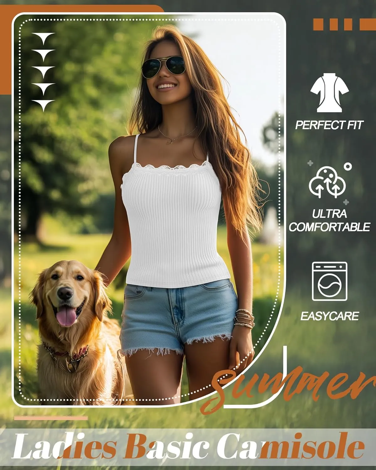 3 Pcs Women's Camisole Tank Tops Lace Trim Boat Neck Ribbed Adjustable Spaghetti Strap Y2K Slim Tight Cami Shirts