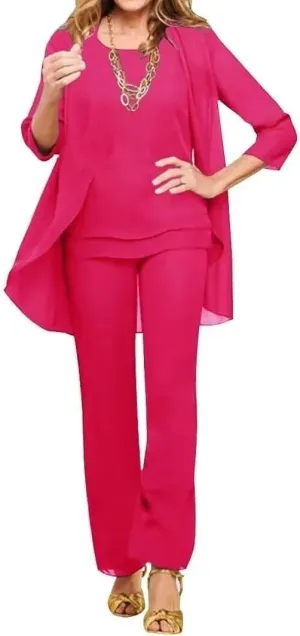 3 Pieces Mother of The Bride Pant Suits for Wedding Chiffon Foraml Outfit Set for Formal Dresses Women Groom Dress
