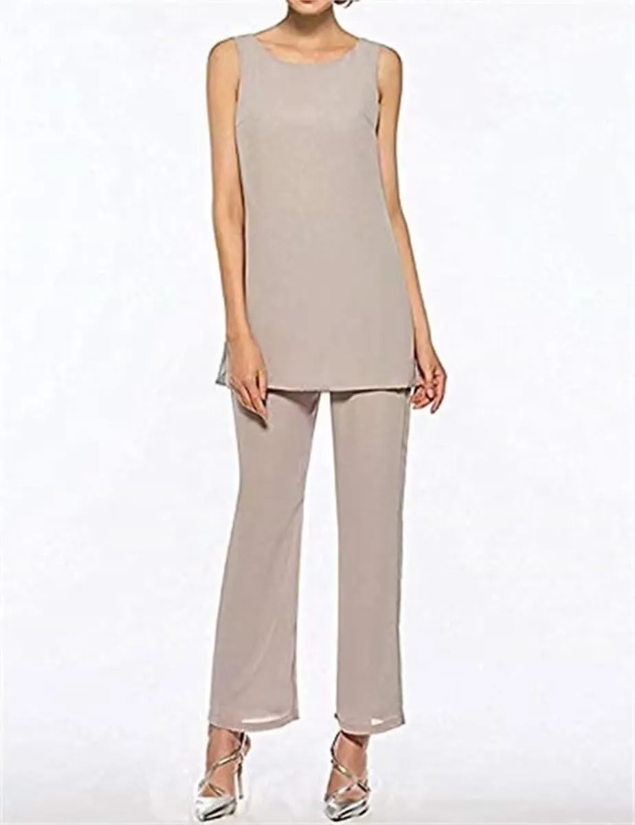 3 Pieces Pantsuits for Women Dressy Outfit Set Long Sleeve Mother of The Bride Dresses with Chiffon Jacket