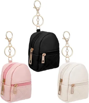 3Pcs Mini Backpack Keychain Cute Cosmetic Bag for Women PU Leather Lipstick Holder for Purse Portable Travel Makeup Bag Card Holder Data Cable Organizer Zipper Pouch for Women(Black Pink Beige)