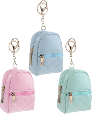 3Pcs Mini Backpack Keychain Cute Cosmetic Bag for Women PU Leather Lipstick Holder for Purse Portable Travel Makeup Bag Card Holder Data Cable Organizer Zipper Pouch for Women(Blue Pink Turquoise)