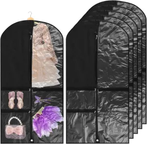 6-Pack Dance Garment Bags for Kids, 39.4 X 19.7 in Black Hanging Bags with Clear Zipper Pockets