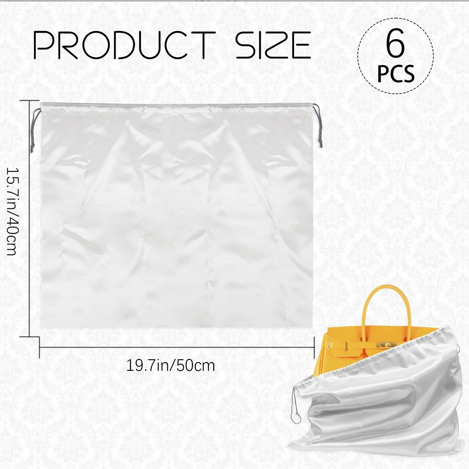 6 Pack Dust Bags for Large Handbags Dust Cover Storage Bags Silk Dustproof Drawstring Storage Bag Travel Storage Pouch(15.7x19.7 Inch)