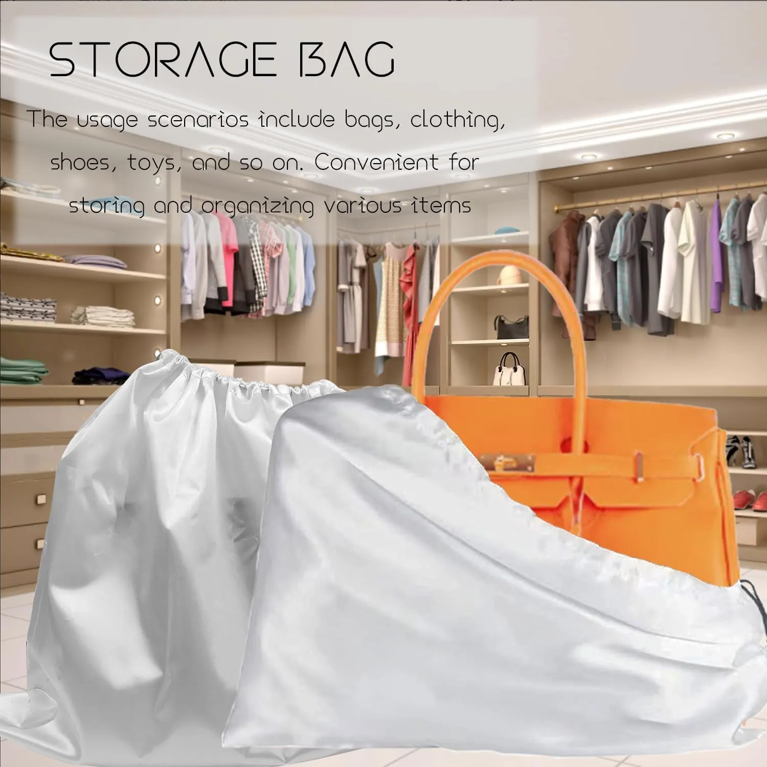 6 Pack Dust Bags for Large Handbags Dust Cover Storage Bags Silk Dustproof Drawstring Storage Bag Travel Storage Pouch(15.7x19.7 Inch)