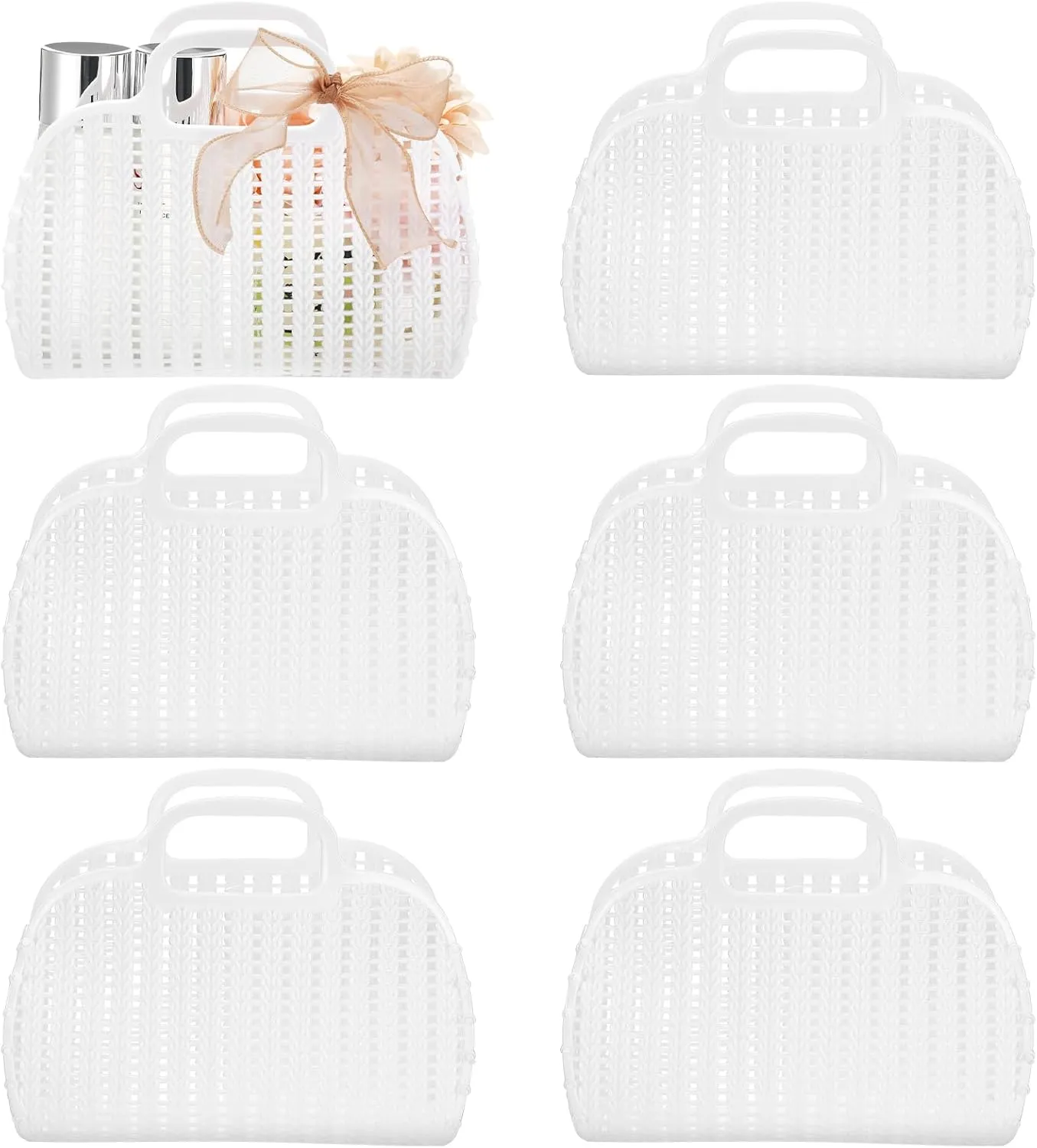 6 Pcs White Jelly Bags for Bridal Shower Beach Basket Summer Tote Purse Reusable Storage Gift Plastic Tote Handbags for Women Birthday Party Wedding Flower Favors