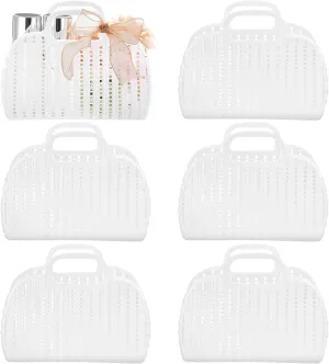 6 Pcs White Jelly Bags for Bridal Shower Beach Basket Summer Tote Purse Reusable Storage Gift Plastic Tote Handbags for Women Birthday Party Wedding Flower Favors