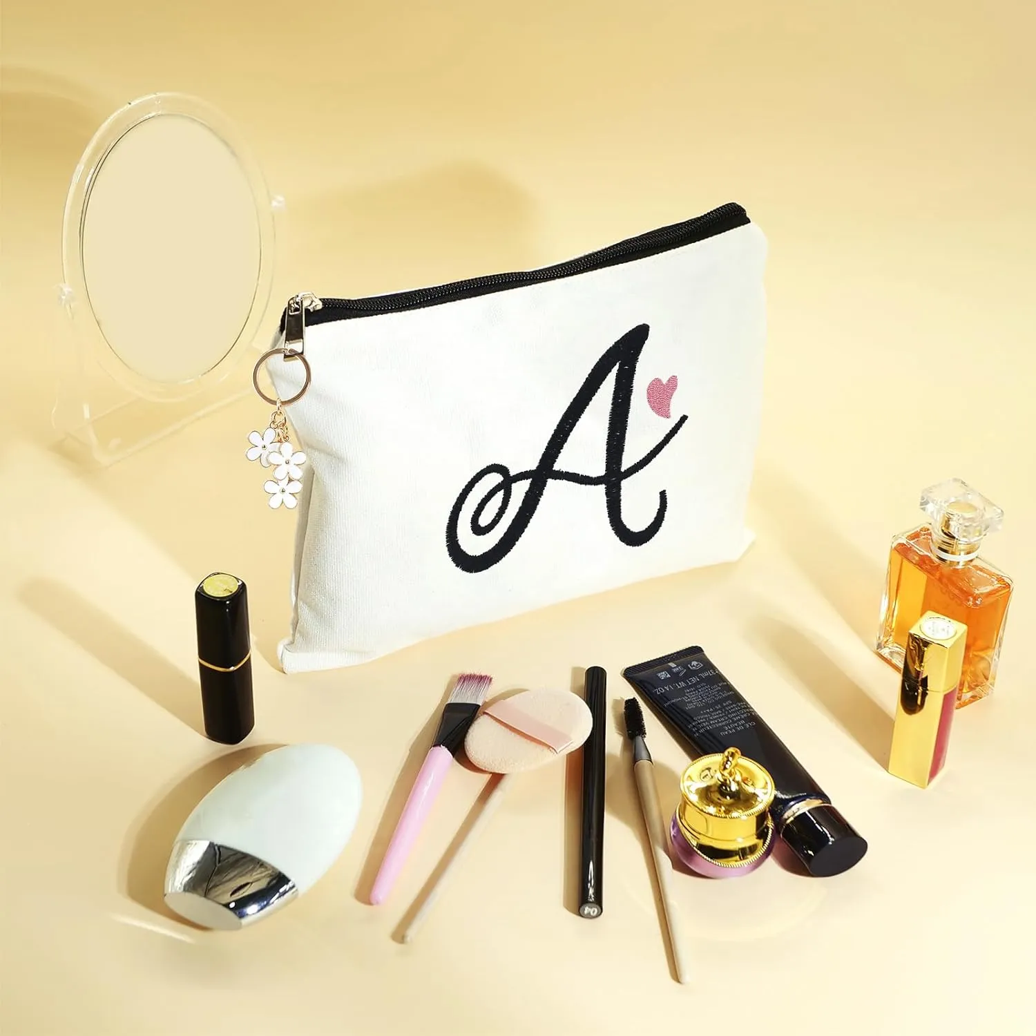A-Z Embroidered letter combination cosmetic bagPersonalized Present Bag,cute Makeup Bag, Suitable for Wedding, Birthday, Holiday, is a Great Gift for Women, Mom, Teachers, Friends, Bridesmaids (L)