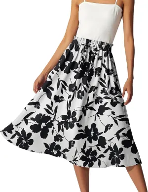 ADHOWBEW Long Skirts for Women Plus Size Casual Flowy A Line Ruffle Beach Midi Length Trendy Cute High Waisted Summer Skirts