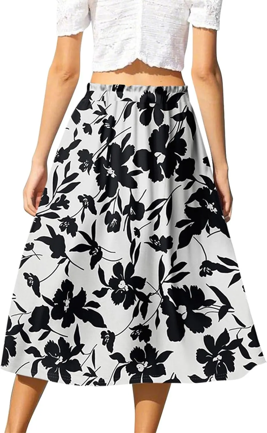 ADHOWBEW Long Skirts for Women Plus Size Casual Flowy A Line Ruffle Beach Midi Length Trendy Cute High Waisted Summer Skirts