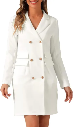 Allegra K Women's Blazer Dress Button Down V Neck Long Sleeve Work Dress with Pockets Elegant Office Outfits