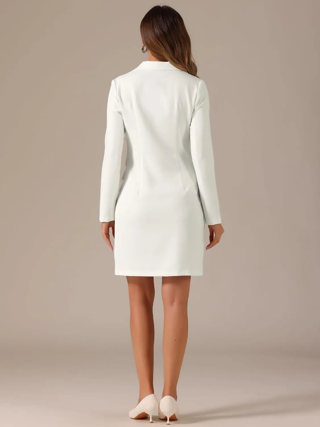 Allegra K Women's Blazer Dress Button Down V Neck Long Sleeve Work Dress with Pockets Elegant Office Outfits