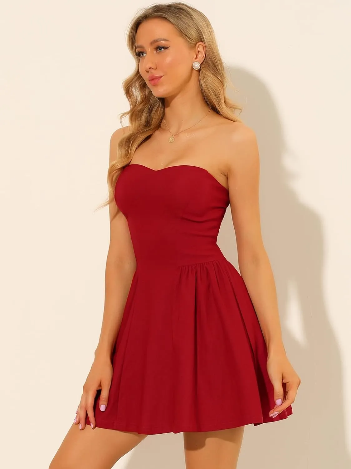 Allegra K Women's Sexy Strapless Party Dress Sweetheart Neck Off Shoulder Sleeveless Mini Dress
