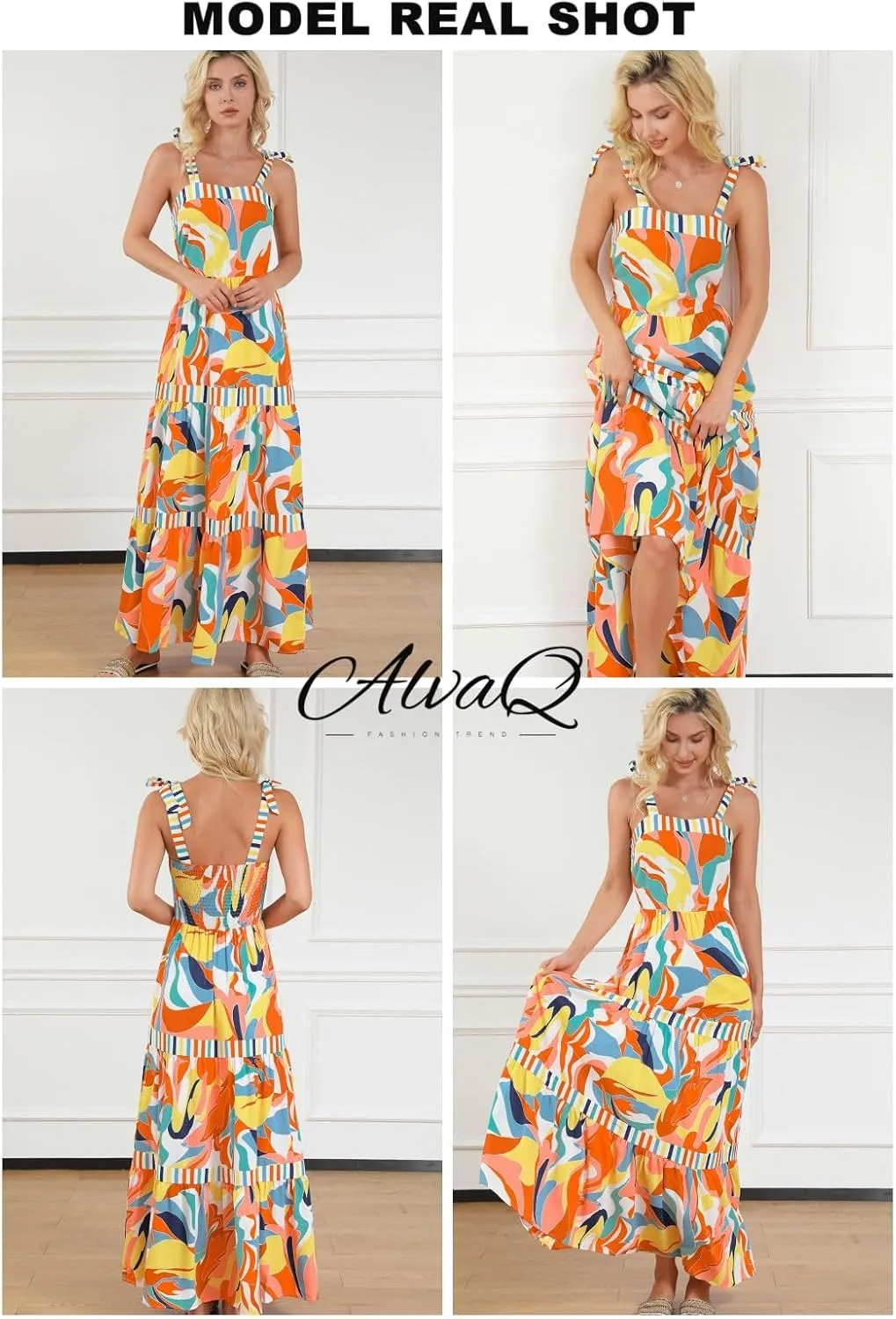 AlvaQ Women's 2025 Summer Sleeveless Floral Print Maxi Dress Strap Square Neck Beach Sun Dress