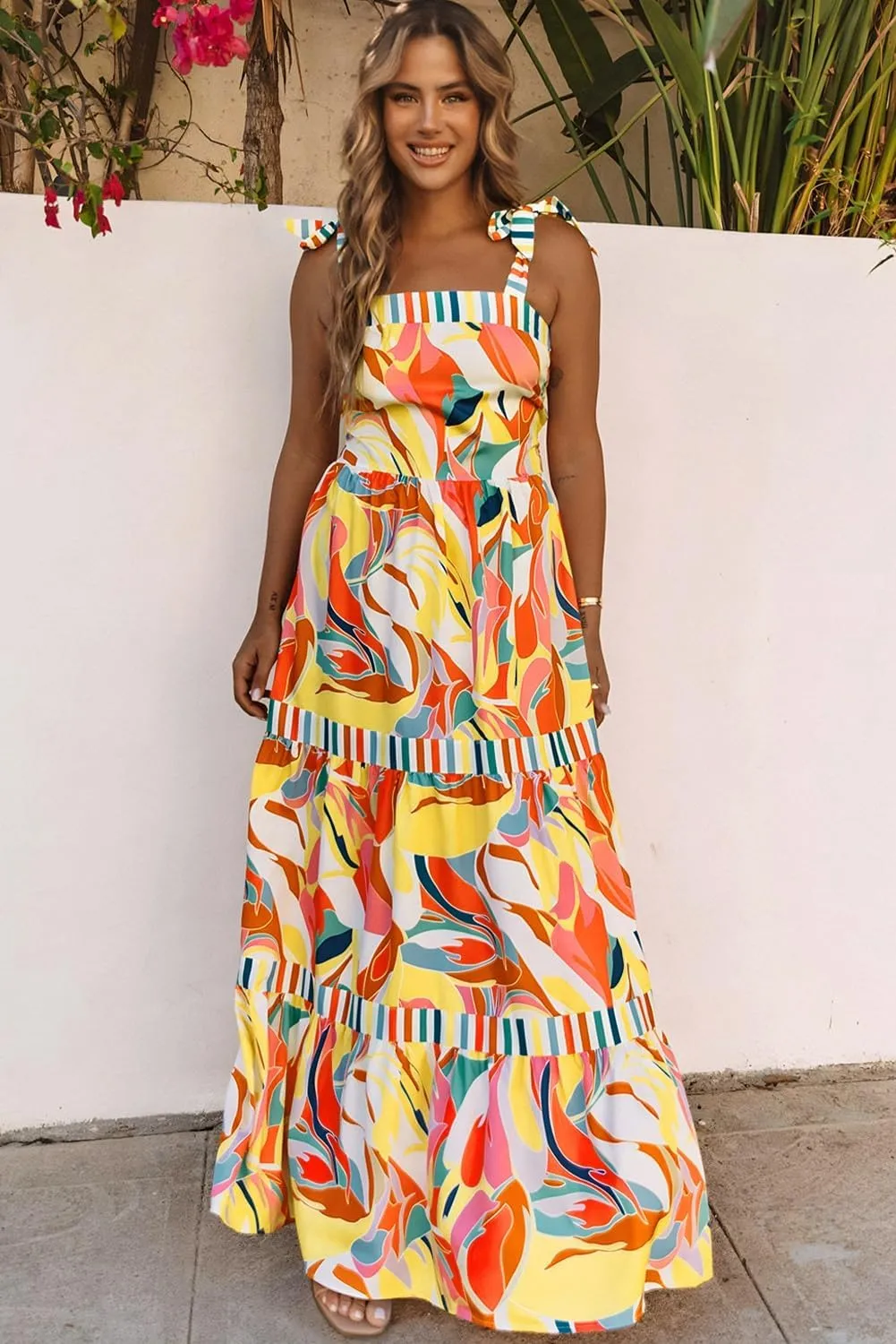 AlvaQ Women's 2025 Summer Sleeveless Floral Print Maxi Dress Strap Square Neck Beach Sun Dress
