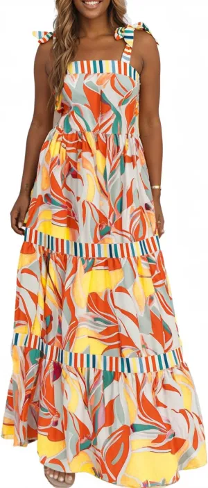 AlvaQ Women's 2025 Summer Sleeveless Floral Print Maxi Dress Strap Square Neck Beach Sun Dress