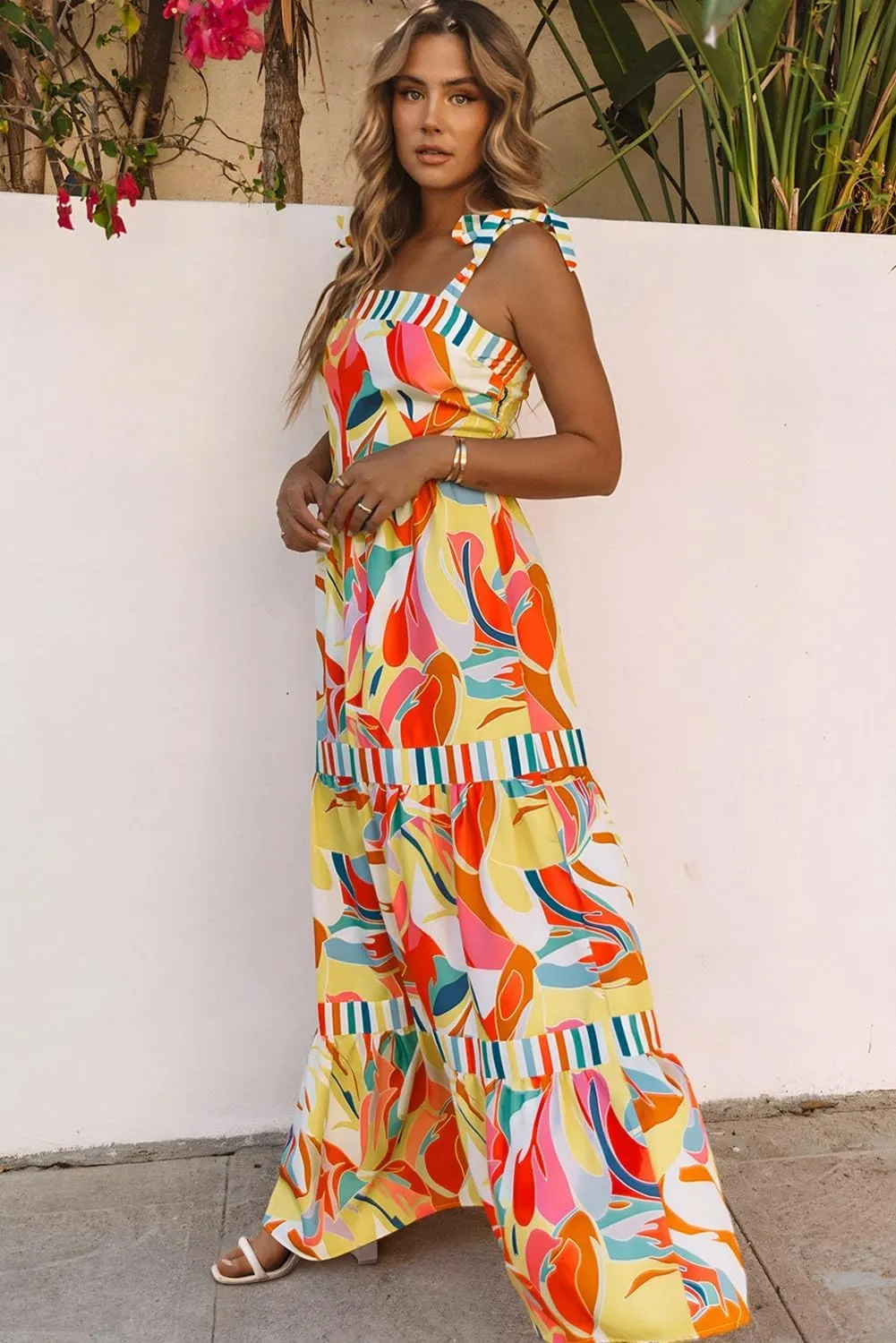 AlvaQ Women's 2025 Summer Sleeveless Floral Print Maxi Dress Strap Square Neck Beach Sun Dress