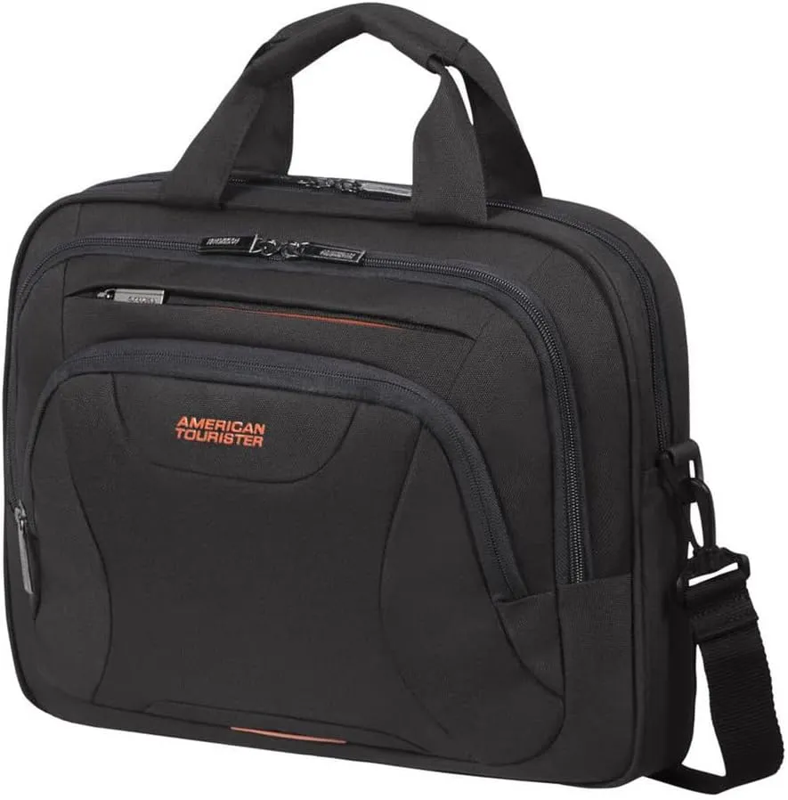 American Tourister Unisex Adult Briefcase, Black (Black/Orange), M (15.6 Inch)