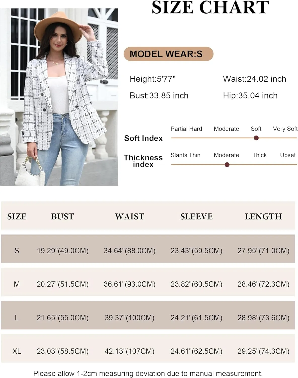 Angashion Womens Tweed Blazer Jackets: Fashion Casual Open Front Elegant Houndstooth Plaid Jacket Coat with Pockets