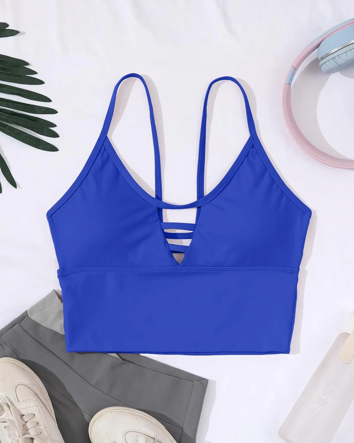 AngiMelo Sports Bras for Women High Support Longline Strappy Workout Tank Tops Built in Bra Padded Crop Yoga Top