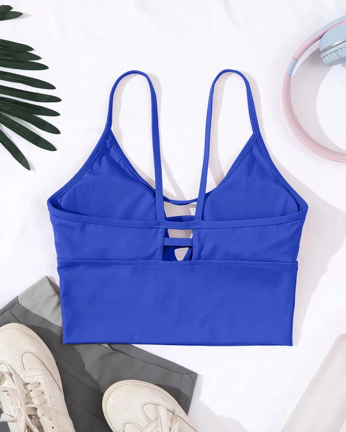 AngiMelo Sports Bras for Women High Support Longline Strappy Workout Tank Tops Built in Bra Padded Crop Yoga Top