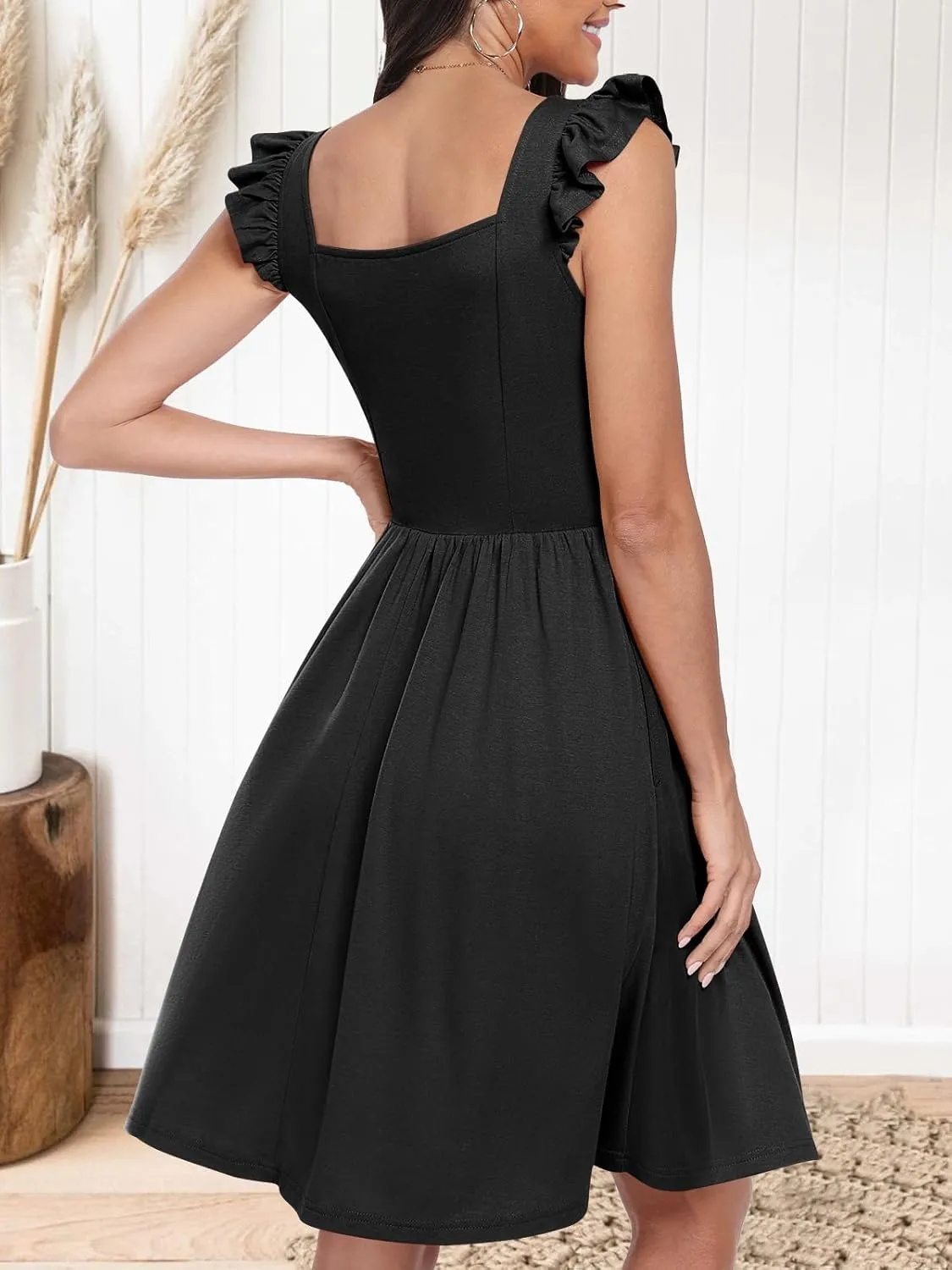 ANRABESS Womens Summer Short Dress 2025 Square Neck Sleeveless A Line Ruffled Wedding Casual Cute Teen Beach Mini Sundress