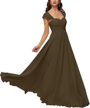 ANYSWBKN Cap Sleeve Juniors Bridesmaid Dresses for Wedding A Line Long Chiffon Ruched Formal Evening Gown