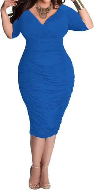 AOMONI Womens Sexy Plus Size Dresses Club Half Sleeve Midi Bodycon Party Dress