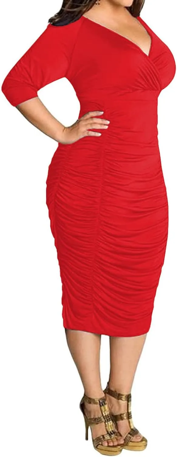 AOMONI Womens Sexy Plus Size Dresses Club Half Sleeve Midi Bodycon Party Dress