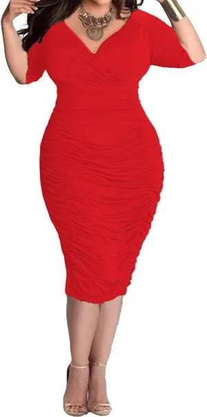 AOMONI Womens Sexy Plus Size Dresses Club Half Sleeve Midi Bodycon Party Dress