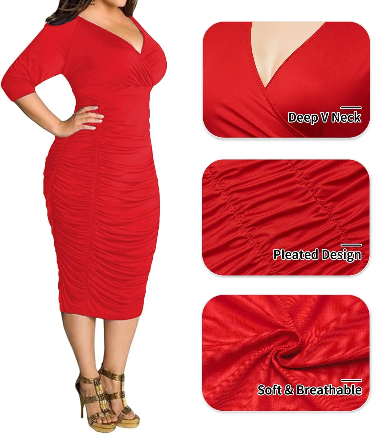 AOMONI Womens Sexy Plus Size Dresses Club Half Sleeve Midi Bodycon Party Dress