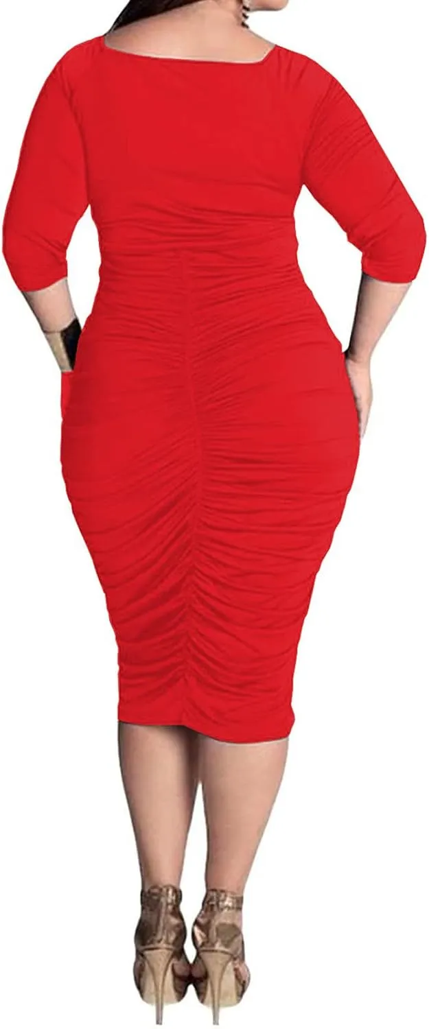 AOMONI Womens Sexy Plus Size Dresses Club Half Sleeve Midi Bodycon Party Dress
