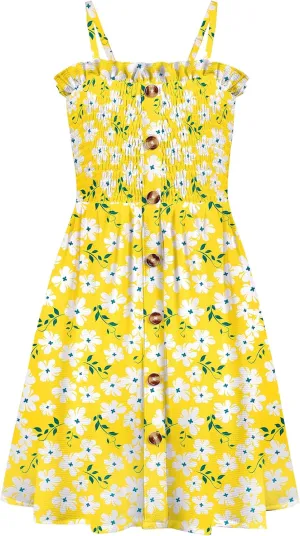 Arshiner Girl's Summer Sleeveless Casual Sundress Holiday Smock Cami Button Dress for 4-12 Years