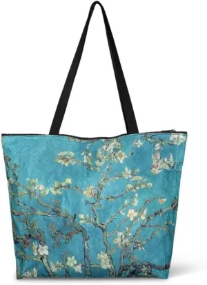 Art Lover Zippered Tote Bag Waterproof Large Work Tote Bags, Van Gogh Artwork Women's Purse Handbags Travel Totes