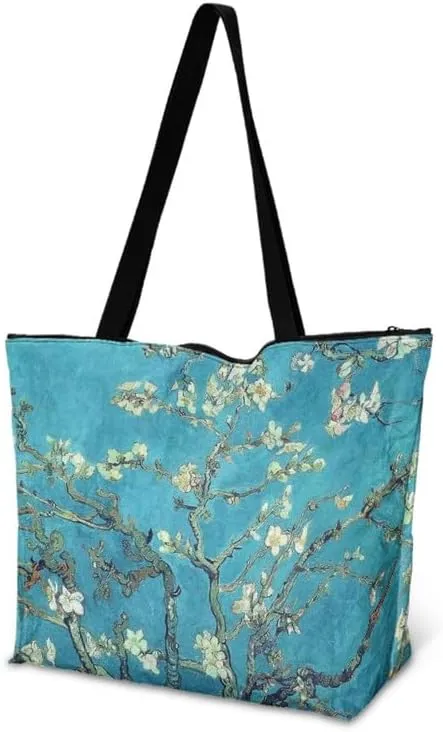 Art Lover Zippered Tote Bag Waterproof Large Work Tote Bags, Van Gogh Artwork Women's Purse Handbags Travel Totes