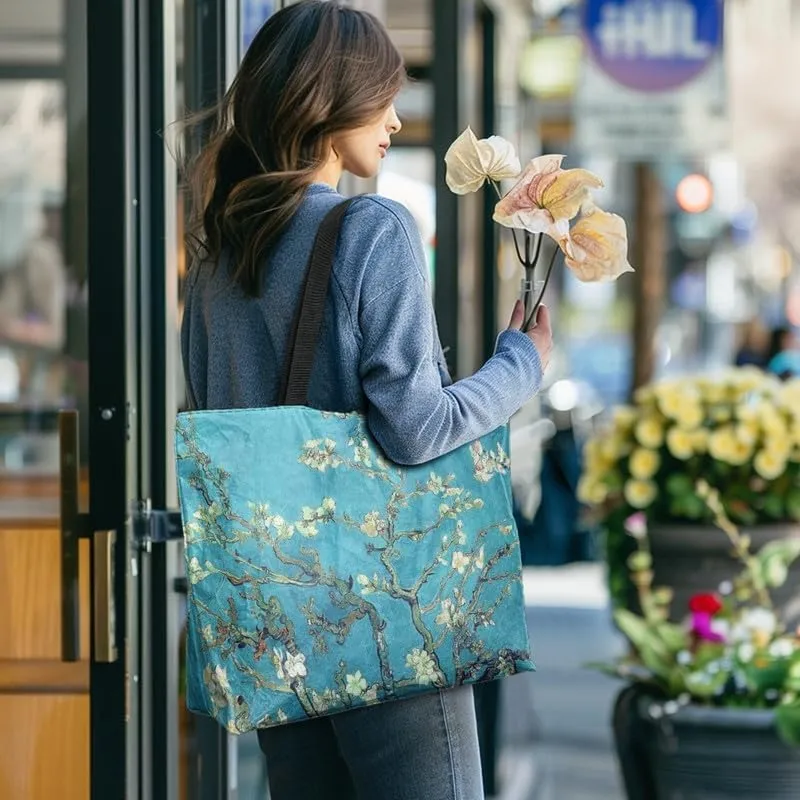 Art Lover Zippered Tote Bag Waterproof Large Work Tote Bags, Van Gogh Artwork Women's Purse Handbags Travel Totes