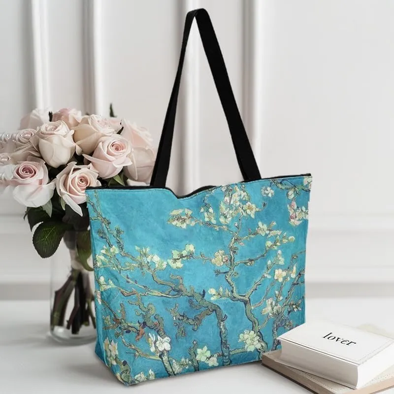 Art Lover Zippered Tote Bag Waterproof Large Work Tote Bags, Van Gogh Artwork Women's Purse Handbags Travel Totes