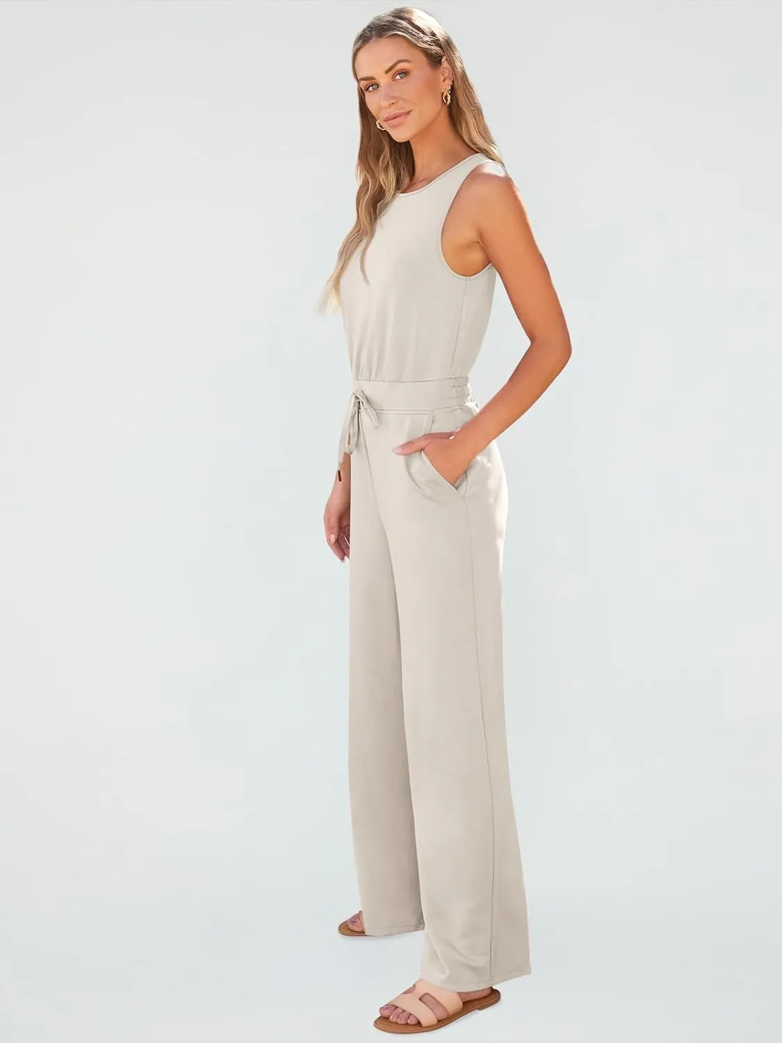 AUTOMET Womens Jumpsuits Dressy Summer Outfits Casual Sleeveless Wide Leg Long Pants Rompers Fashion Clothes