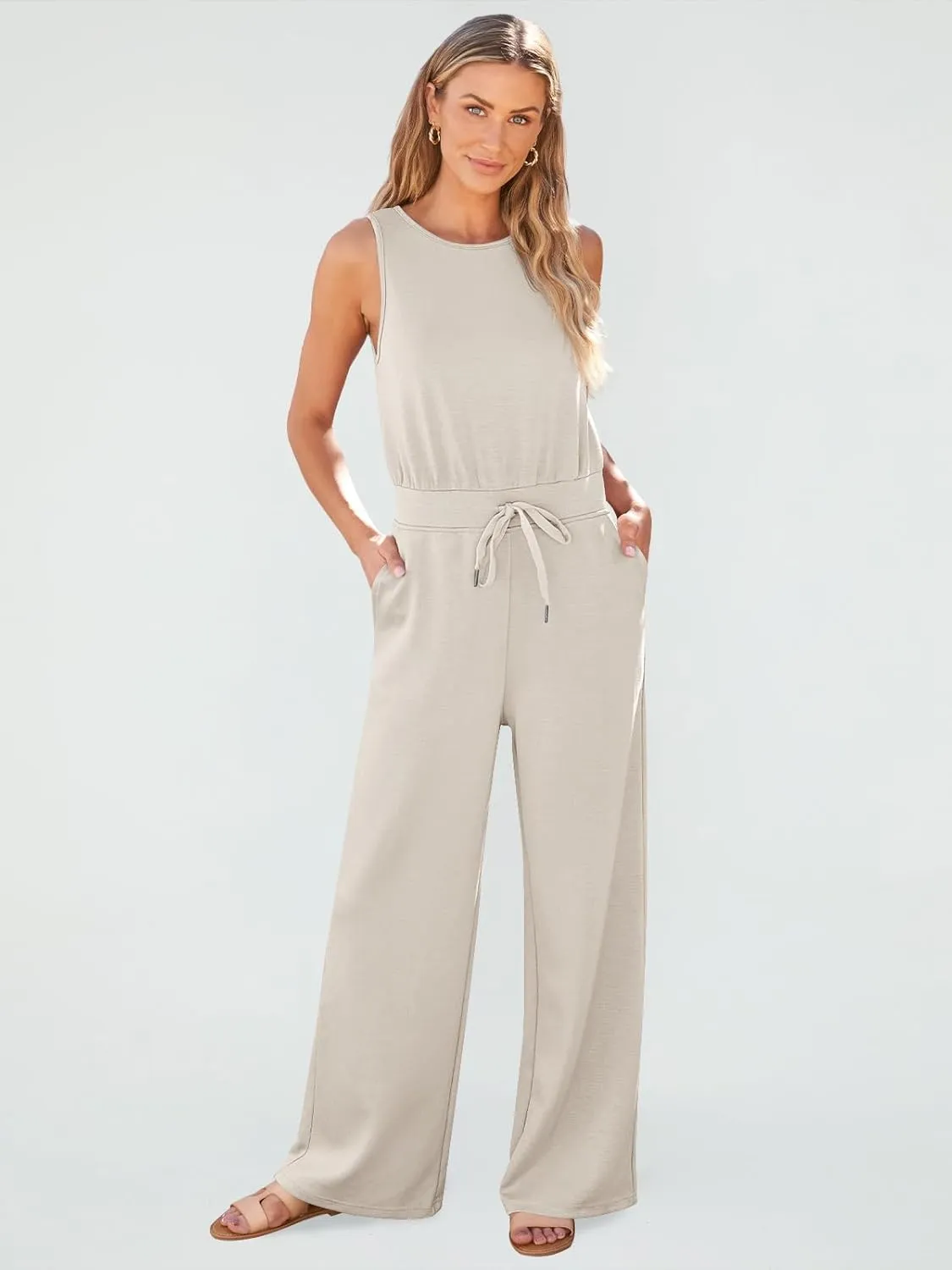 AUTOMET Womens Jumpsuits Dressy Summer Outfits Casual Sleeveless Wide Leg Long Pants Rompers Fashion Clothes