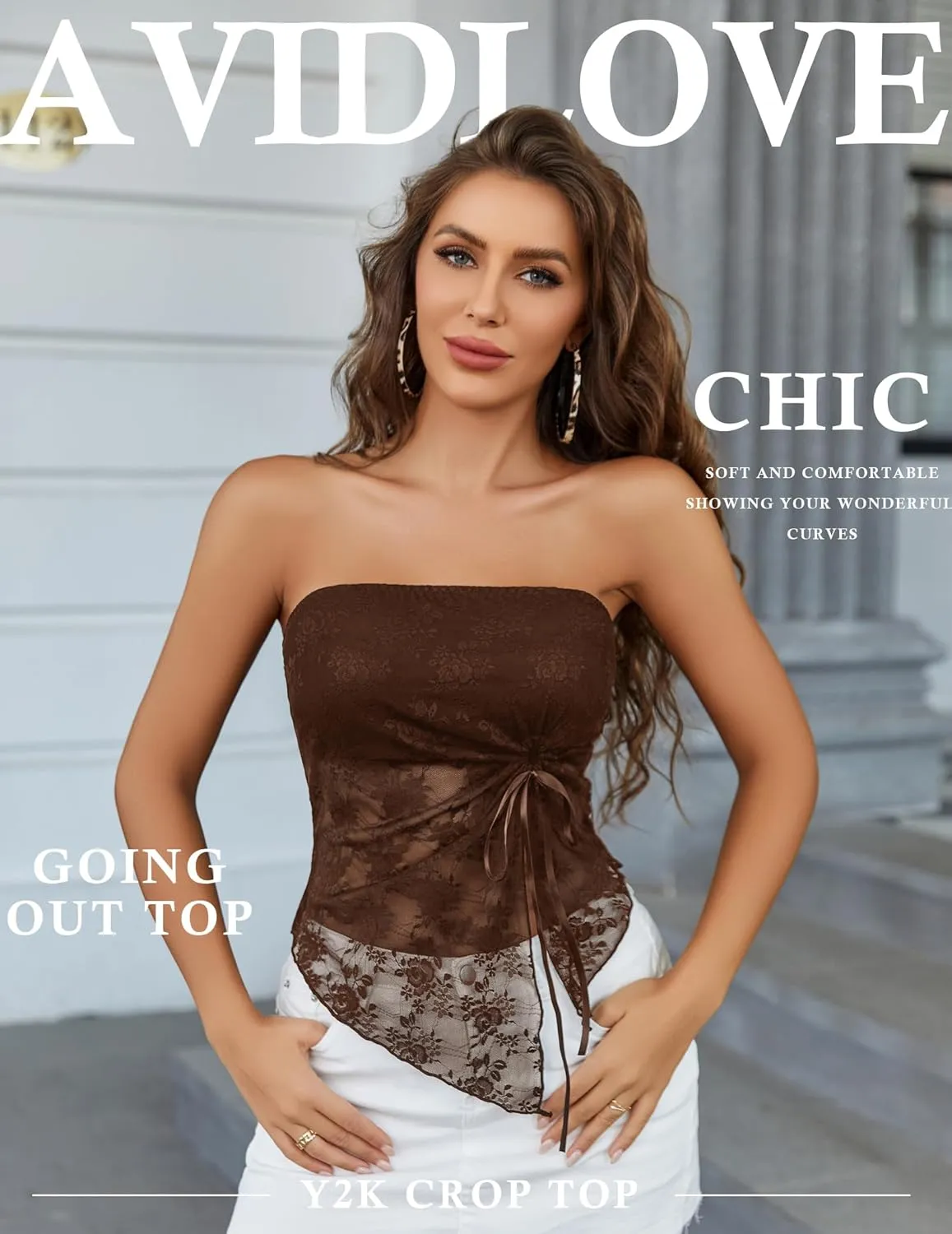 Avidlove Going Out Tops for Women Lace Camisole Y2k Tube Crop Tops Side Slit Bralettes Lingerie