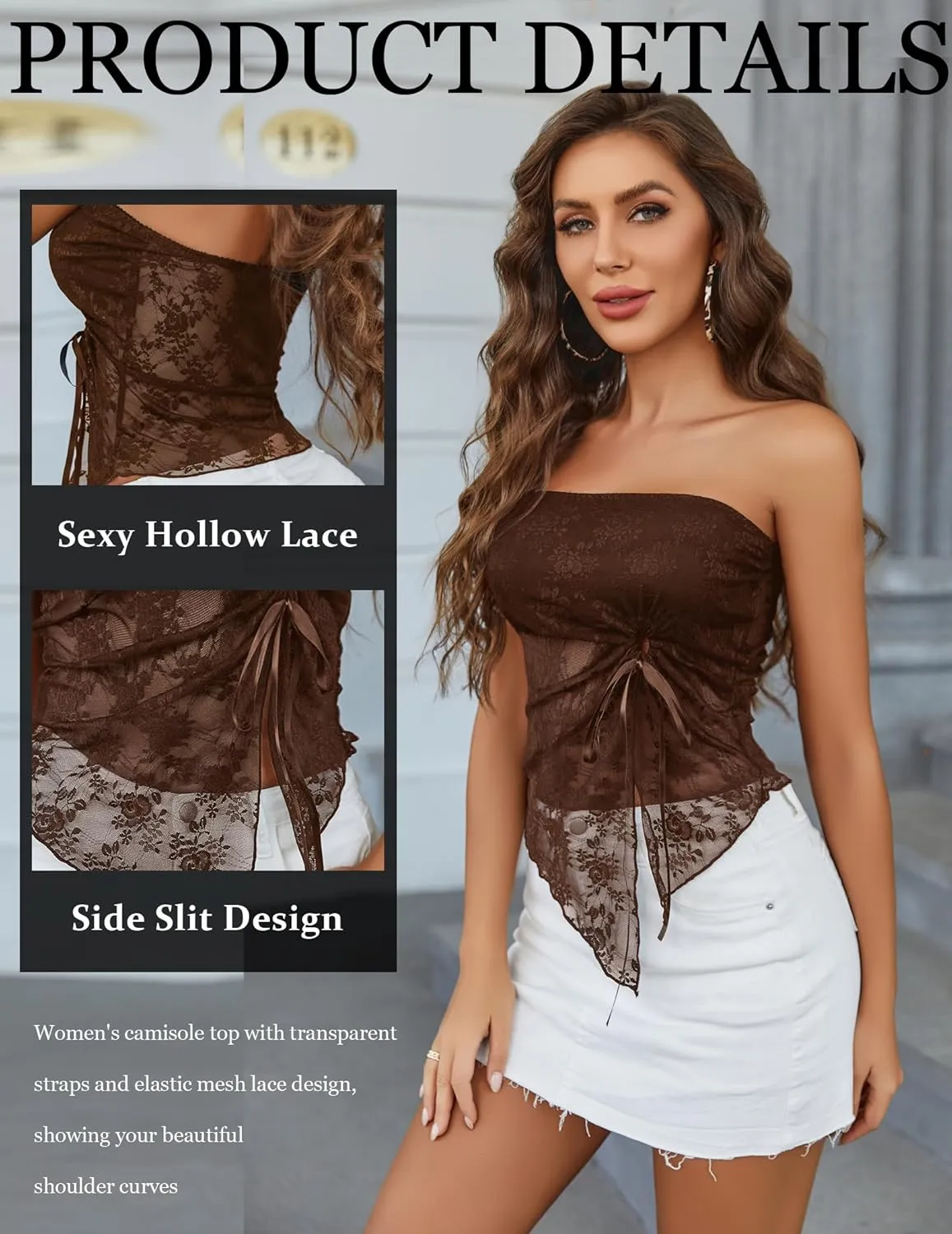 Avidlove Going Out Tops for Women Lace Camisole Y2k Tube Crop Tops Side Slit Bralettes Lingerie