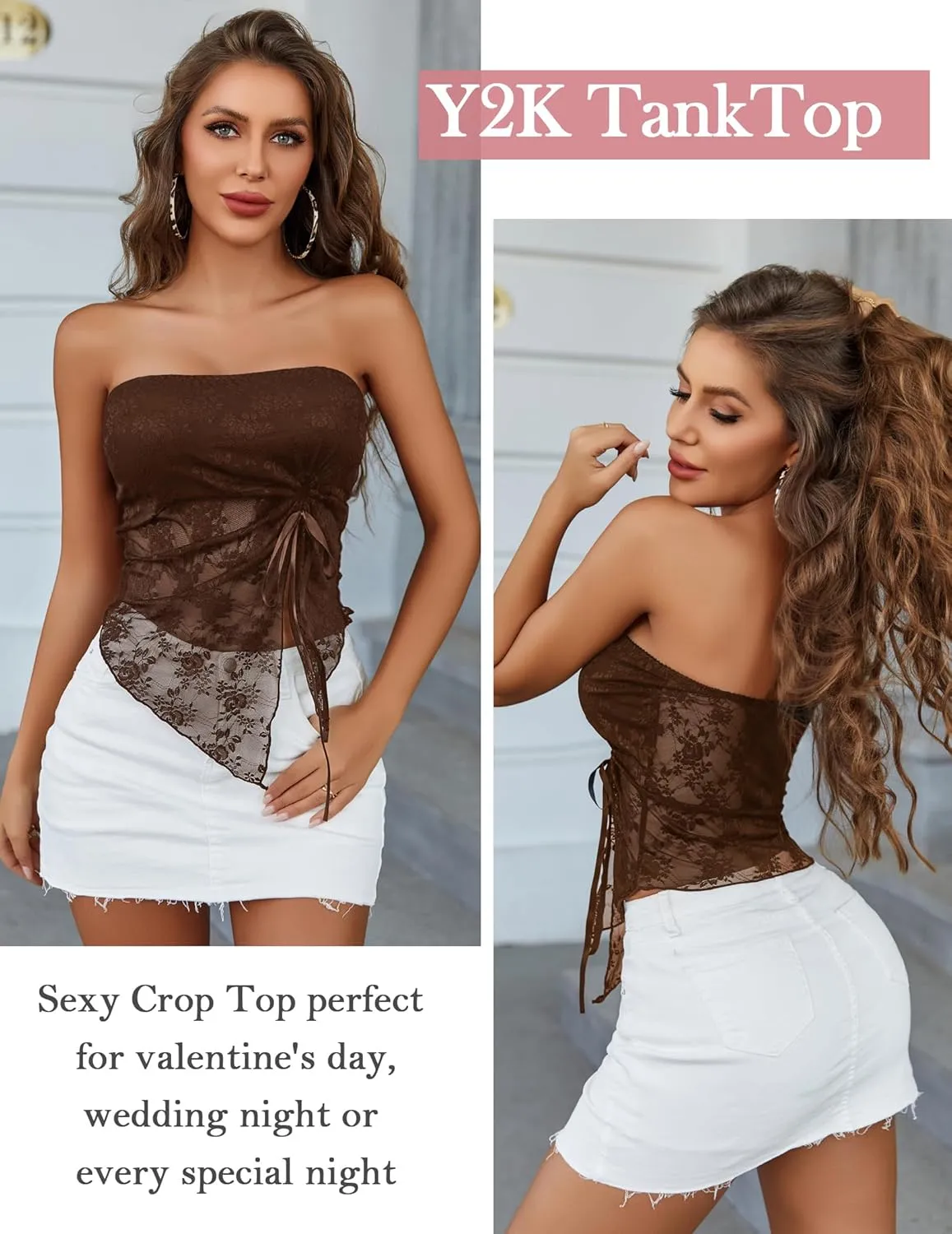 Avidlove Going Out Tops for Women Lace Camisole Y2k Tube Crop Tops Side Slit Bralettes Lingerie
