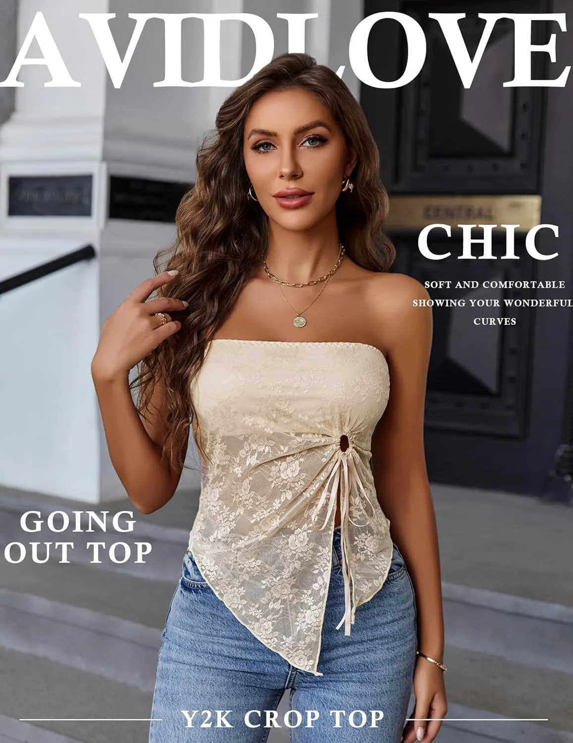 Avidlove Going Out Tops for Women Lace Camisole Y2k Tube Crop Tops Side Slit Bralettes Lingerie
